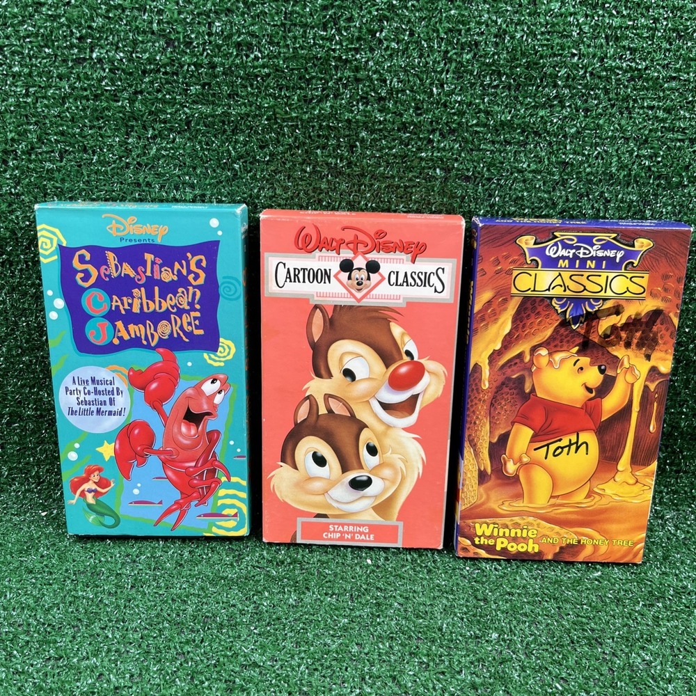 Lot Of 3 Disney VHS Tapes Winnie‎ The Pooh Chip N' Dale Sebastian Jamboree